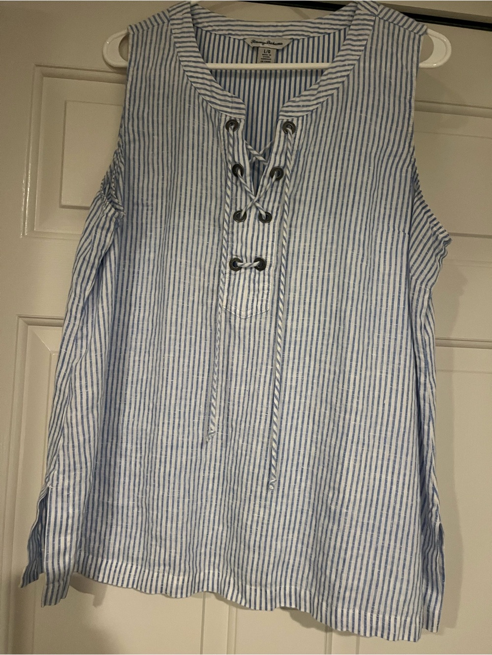 Tommy Bahama Sleeveless Blue & White Striped Lace-Up Top